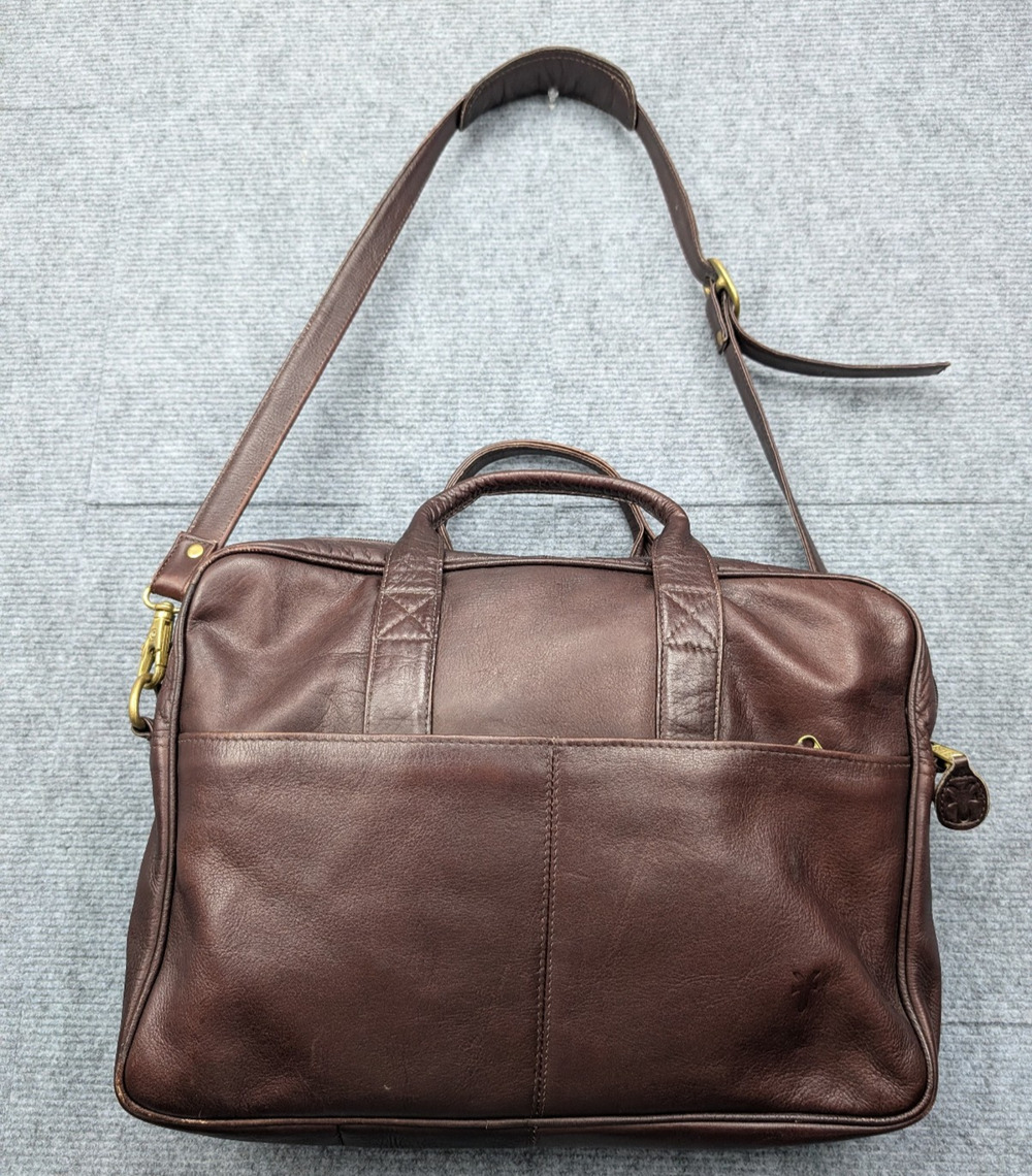Frye Briefcase Messenger Bag Laptop Cherry Brown Leather Vintage Work School